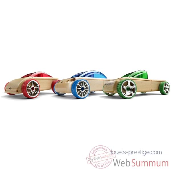 Voiture en bois Automoblox minis 3 pack (bleu-vert-rouge) -53101