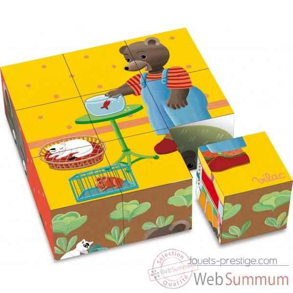 9 cubes en carton petit ours brun vilac 6062