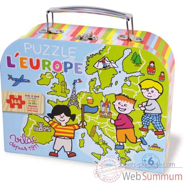 Puzzle 144 pcs carte d\\\'europe en valise en bois vilac -2605